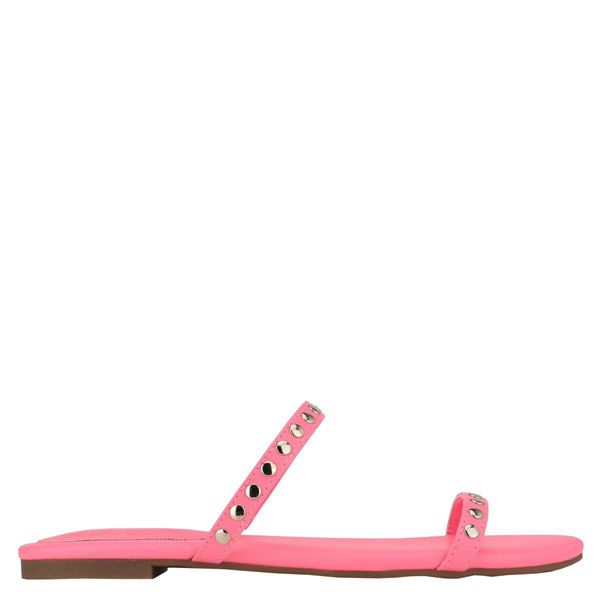 Nine West Brandie Flat Studded Pink Slides | Ireland 61N16-5P20